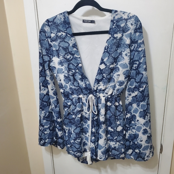 Nasty Gal Pants - Blue Snake Print Romper